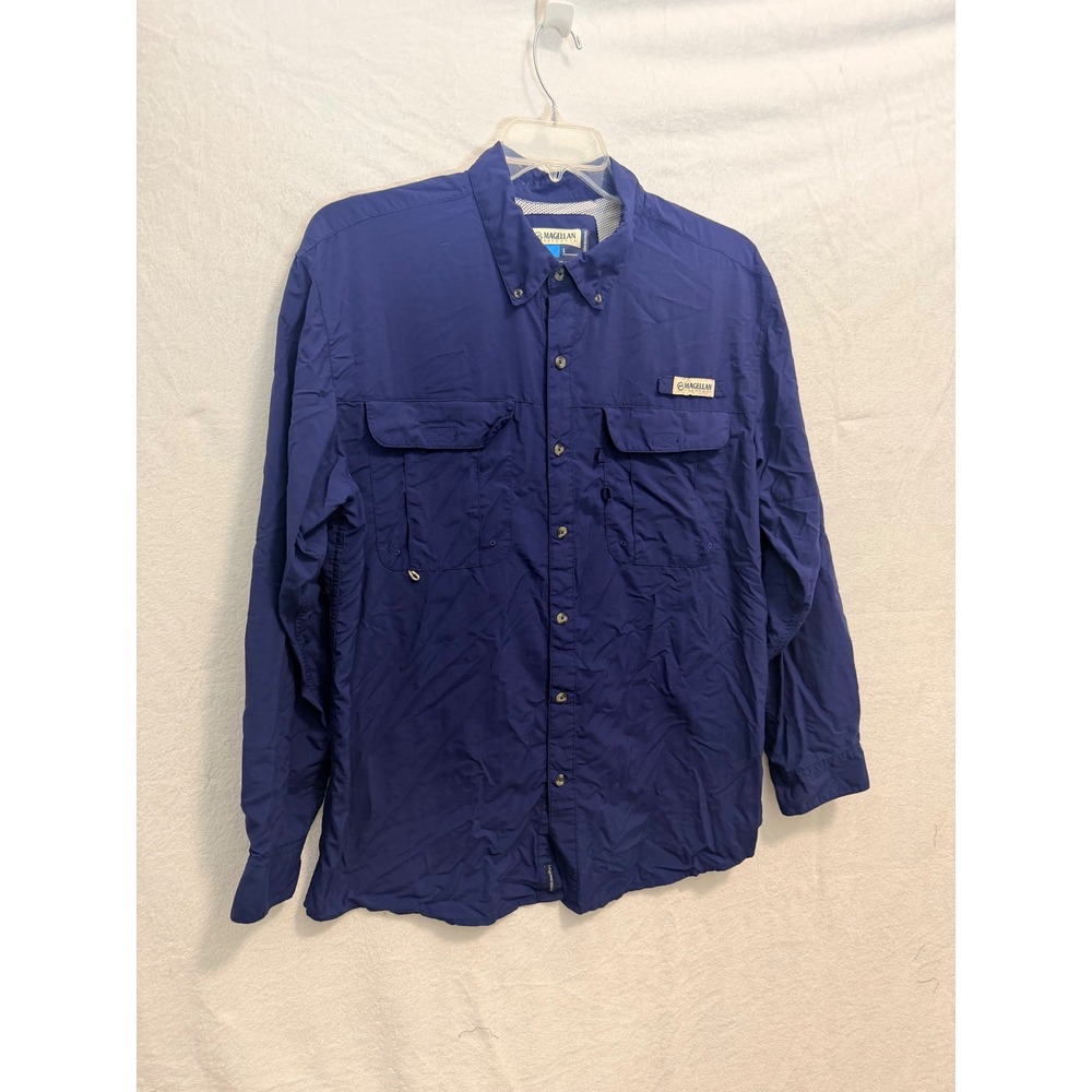 Magellan Outdoors Fish Gear Mens L Blue Long Sleeve Fishing Shirt Relaxed Fit